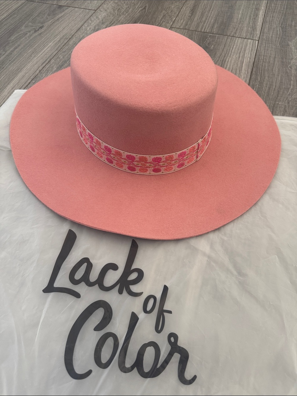 Lack of Color Rose Pink Wide Brim Felt Hat with Patterned Band